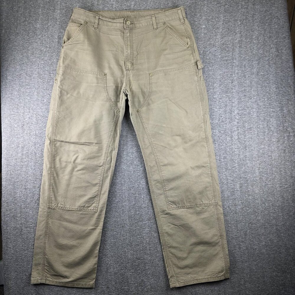 Carhartt Pants Mens 38x34 Brown B195 LBR Canvas Dungaree Fit Carpenter Work